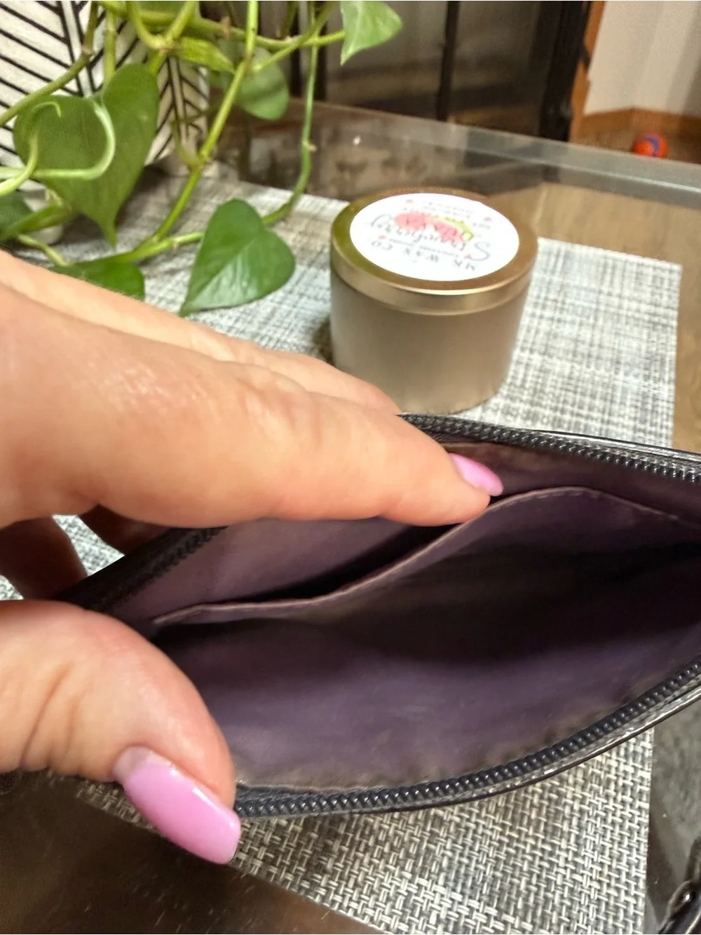 Coach Patent Signature Embossed Wristlet in Grey With Silver Hardware. Wallet